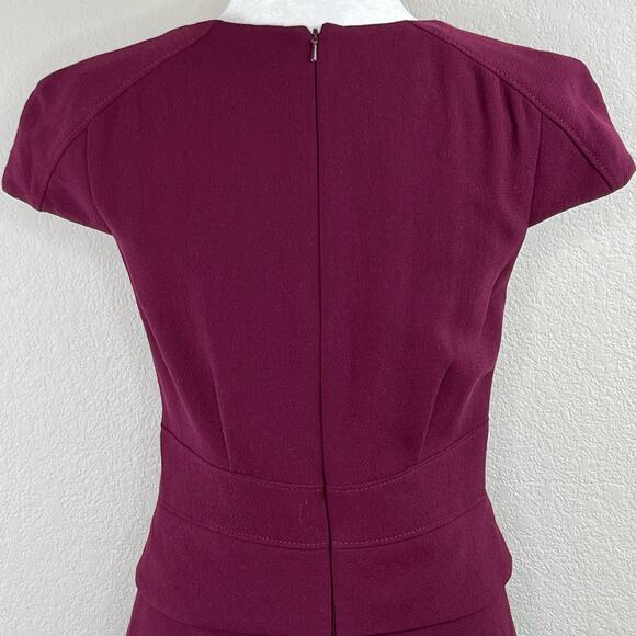 Tibi Maroon Knit Virgin Wool Short Sleeve V-Neck Peplum Mini Sheath Dress 6/SM - Picture 10 of 14